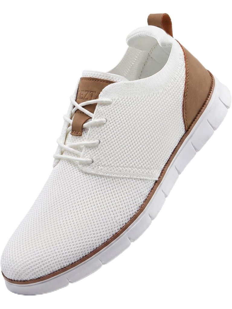 Men's White Brown Mesh Breathable Lace Up Lightweight Walking Oxfords Sneaker